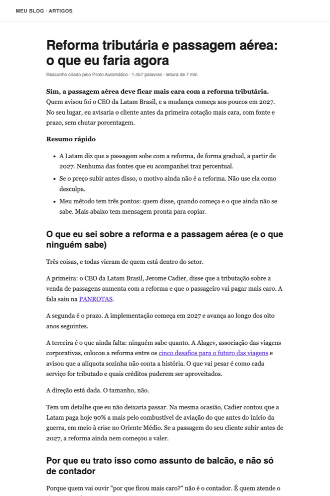Artigo de blog gerado pelo motor sobre reforma tributária e passagem aérea